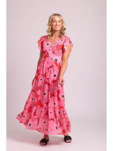 Memo: V Detail Ruffle Sleeve Dress