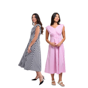 Foil: Button Front Rouche Shoulder Dress