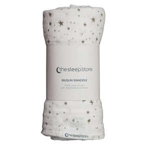 Baby Muslin Swaddle – White Stars