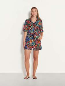 Sale Prints: Falcon Jumpsuit (Black Bouquet Cotton) Vivid