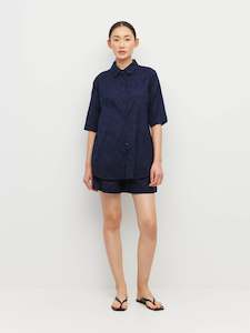 Eli Shirt (Floral Cotton Jacquard) Navy