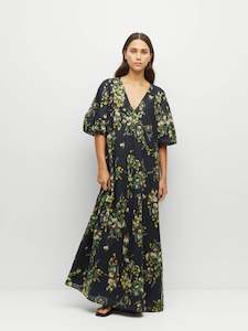 Short Sleeve Dresses: Piper Dress (Dark Garland Cotton) Painted Petals