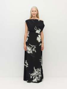 Mila Dress (Inkflower Silk CDC) Carbon