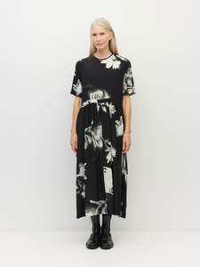 Short Sleeve Dresses: Dima Tunic (Inkflower Silk CDC) Carbon