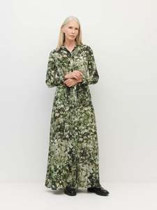 Lisbeth Dress (Gypsy Flora Crepe) Seagrass