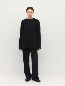 Essentials: Patched Cable Crew (Classic Wool Knit) Black