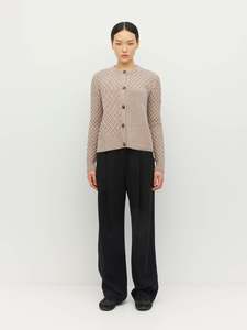 Essentials: Patched Cable Cardi (Classic Wool Knit) Natural
