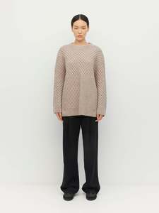 Casual: Patched Cable Crew (Classic Wool Knit) Natural