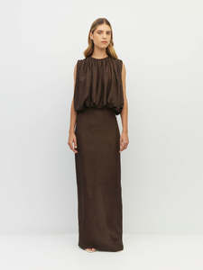 Tate Dress (Soft Matte Satin) Chocolate Crush