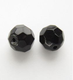 Faceted Round 10mm Glass Beads Black