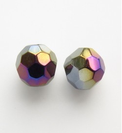 Faceted Round 10mm Glass Beads Black AB