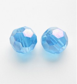 Faceted Round 10mm Glass Beads Blue AB