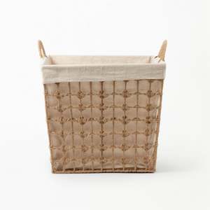 Square Hemp Tied Wire Basket with Hemp Fabric Inner