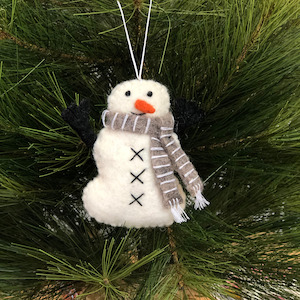 Pashom Felt Christmas Hanging Decoration (Snowman with Natural Striped Scarf)