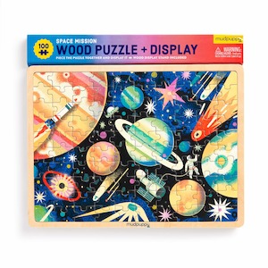 Mudpuppy: Mudpuppy 100 Piece Wood Puzzle + Display (Space Mission)