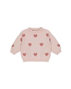 Clothing Toddler Jumpers Sweats: Quincy Mae Heart Knit Sweater (Bubblegum)