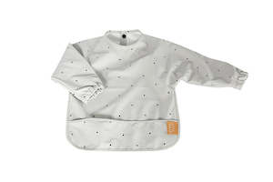 Clothing Toddler Accessories: Petite Eats Sleeved Bib (Grey Polkadot)
