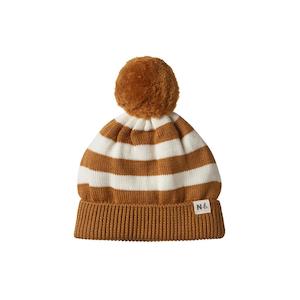 Clothing Boys Merino: Nature Baby Merino Alpine Pom Pom Beanie (Toffee Bold Stripe)