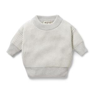 W&F Organic Knitted Ribbed Jumper (Grey Melange and Oatmeal) - Boys