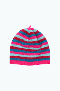 Merino & Possum Kids Striped Beanie (Peony)