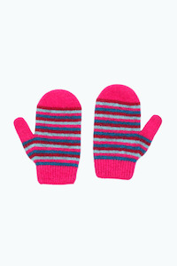 Merino & Possum Kids Striped Mittens (Peony)