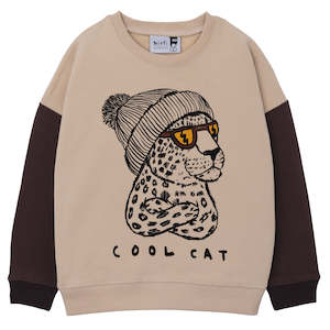 Clothing Boys Jumpers Sweats: Minti Cool Cat Furry Crew (Beige/Chocolate)