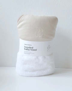 Babu Terry Hooded Baby Towel (Oat with Walnut Trim)
