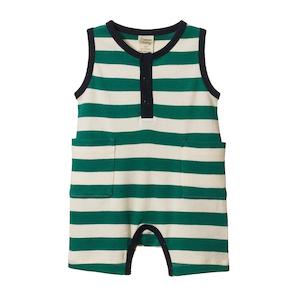 Nature Baby Organic Cotton Camper Suit (Peppermint/Navy)