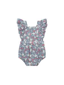 Huxbaby Vintage Strawberry Frill Playsuit (Dusty Blue)