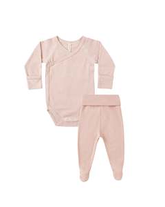 Quincy Mae Side Snap Bodysuit + Pant Set (Rose Micro Stripe)