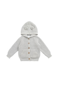 Clothing Boys Jumpers Sweats: Jamie Kay OG Bear Knit Cardigan (Light Grey Marle) - Boys