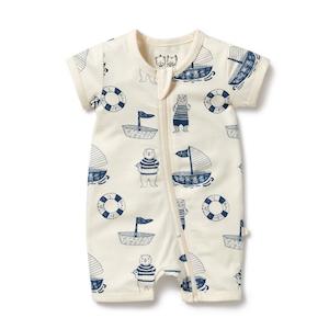 W&F Organic Boyleg Zipsuit (Nautical Bear)