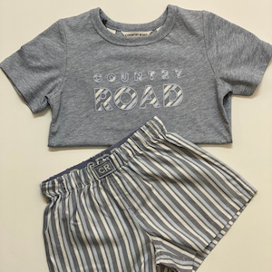 Country Road Stripe Boxer PJ Set (Slate Blue)