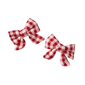 Nature Baby Bow Hair Clips 2pk (Red Check)