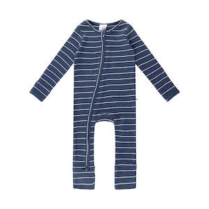 KYND Baby Fine Waffle Onesie (Navy Stripe)