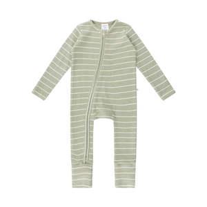 KYND Baby Fine Waffle Onesie (Sage Stripe)