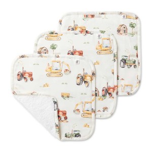 Snuggle Hunny Kids Organic Wash Cloths 3pk (Diggers & Tractors)