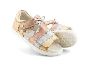 Footwear Sandals: Bobux I Walk Mirror Sandal (Pale Gold + Rose Gold Stripe)