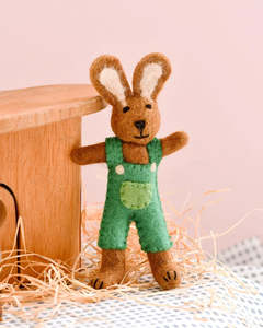 Tara Treasures Felt Brown Hare (Green Overalls)