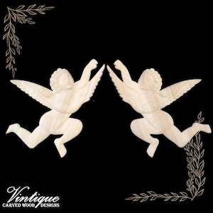 Wood Carved Appliques And Onlays: Winged Angels wooden Applique 30cm x 25m ((each) sold in pairs)