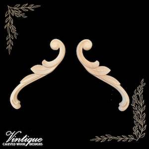 Wood Carved Appliques And Onlays: Royal Scrolls Carved wood Appliques (sold in pairs) 20cm x 5cm
