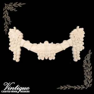 Wood Carved Appliques And Onlays: Vino Grape Vine Drop Carved wood Centre Applique 30cm x 14cm