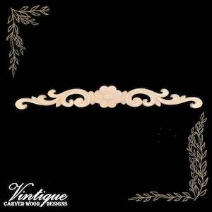 Wood Carved Appliques And Onlays: Daisy & Swirls Carved wood Centre Applique 40cm x 5cm