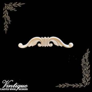 By Size 101mm To 200mm Small: Herald's Relief Scroll Centre Wooden Applique 20cm x 4cm