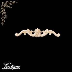 By Size 101mm To 200mm Small: Wheat Scroll Centre Wooden Applique 20cm x 4cm