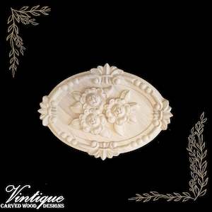 Oval Floral Fleur De Lis Rosette wood applique  13cm x 18cm