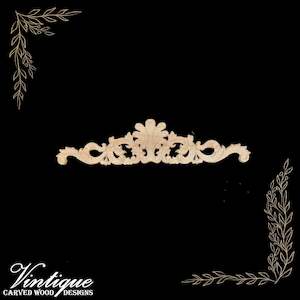 By Size 201mm To 300mm Small: Prince's Feathers Carved wood Centre Applique 30cm x 7cm