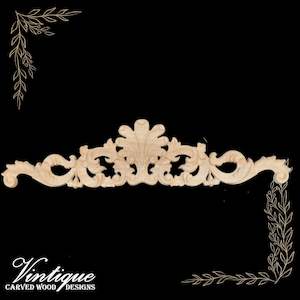 By Size 401mm To 500mm Medium Large: Prince's Feathers Carved wood Centre Applique 50cm x 12cm