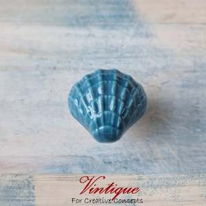 BLUE SCALLOP SHELL Ceramic Cabinet Drawer Knob 35mm x 33mm