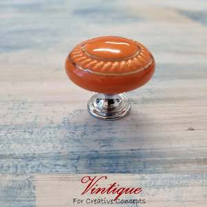 ITALIA Ceramic Cabinet Drawer Knob ORANGE with Gold inlay 35mm Dia